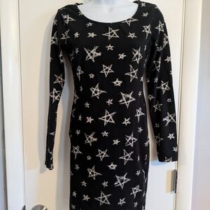 Forever 21 Black Stretchy Star Print Dress M Witchy Goth Halloween